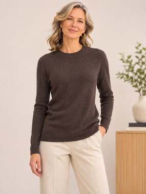 ARACH & CLOZ Women’s Brown Wool Blend Crewneck Sweater Size M Quiet Luxury